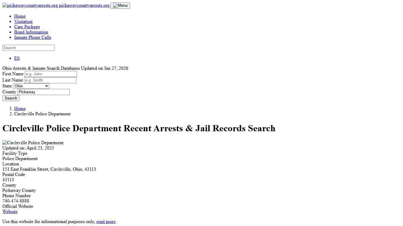 Circleville Police Department, OH Arrests, Records, Jail Roster Lookup