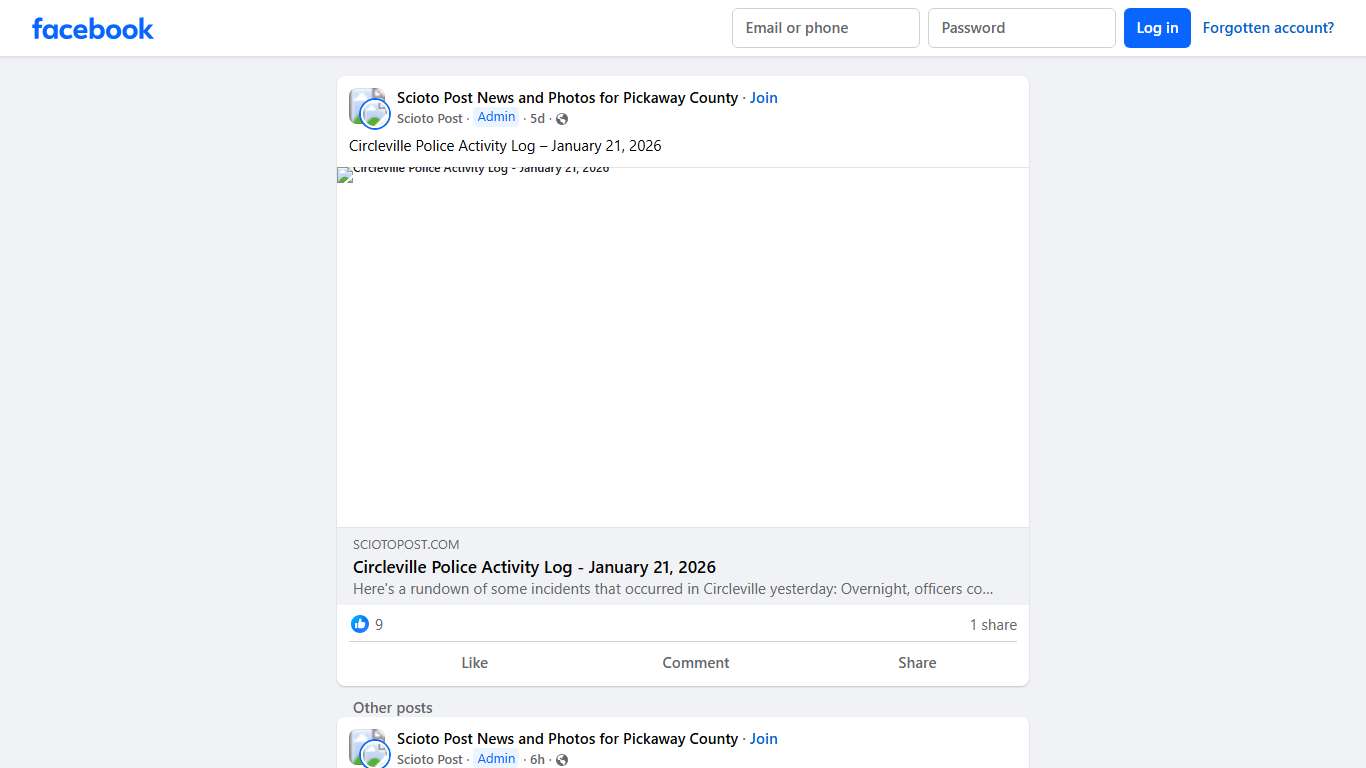 Scioto Post News and Photos for Pickaway County Circleville Police Activity Log – January 21, 2026 Facebook