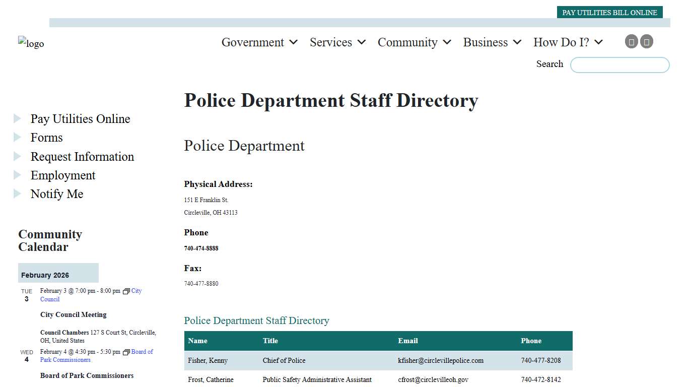 Police Department Staff Directory - City of Circleville